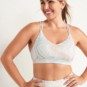 Old Navy Light Support Strappy Sports Bra - White Multi, XXL